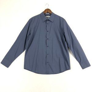 Calvin Klein Men's Size Large Blue Non-Iron Collared Button Down Dress Shirt